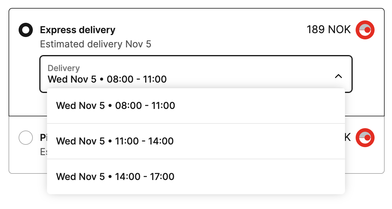 Shipping options time slot group