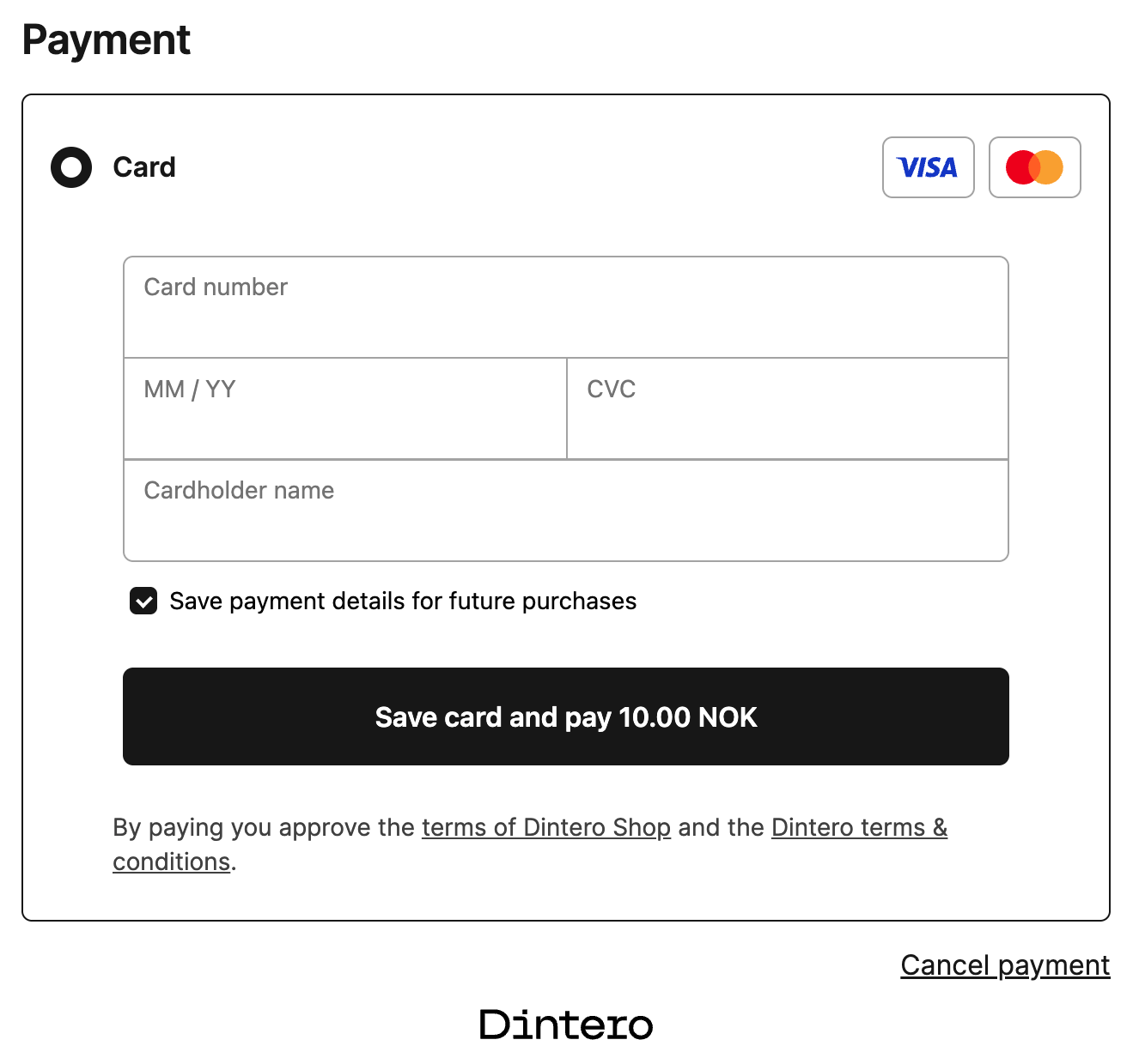 Payment with save card checkbox