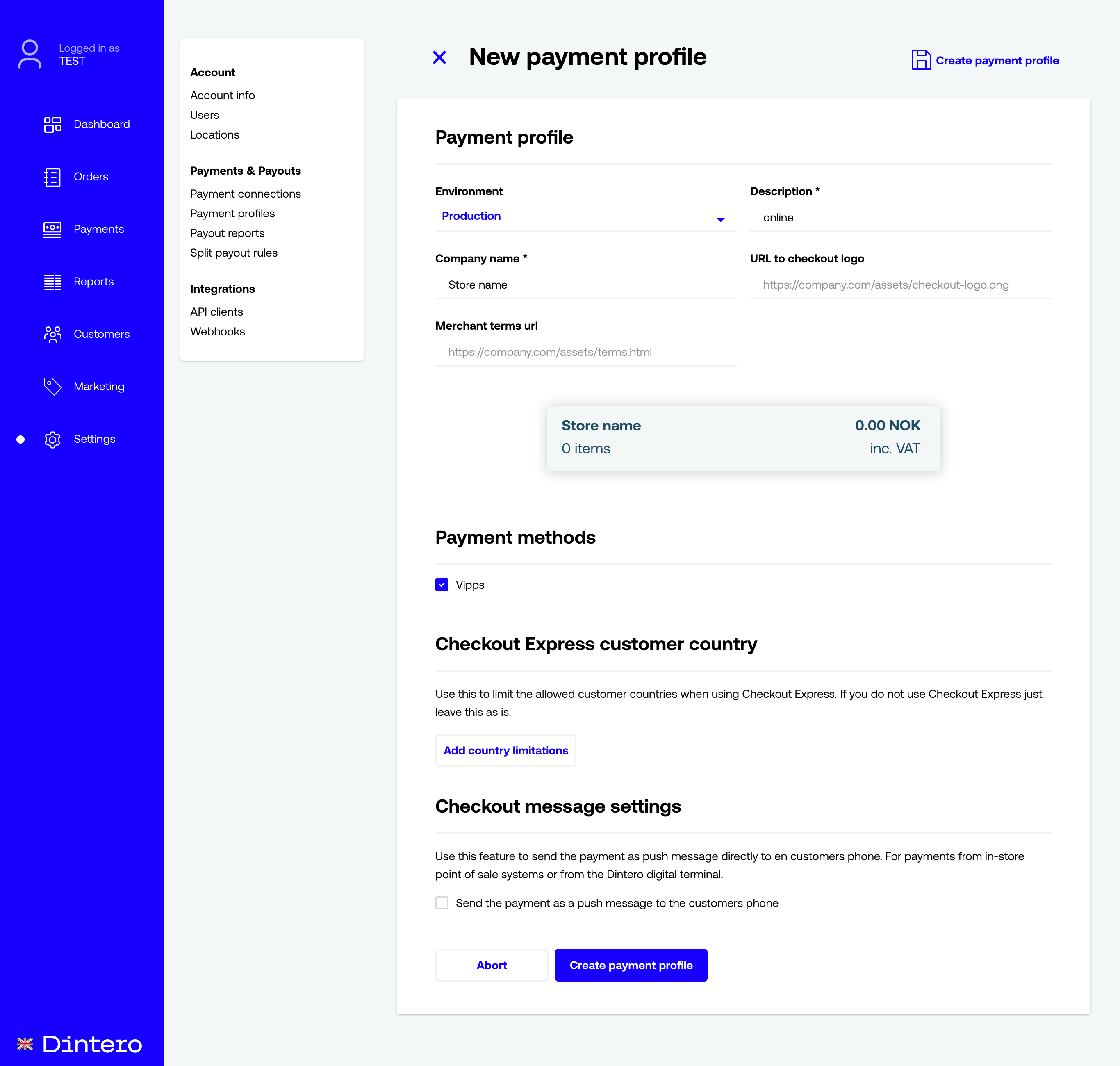 create payment profile